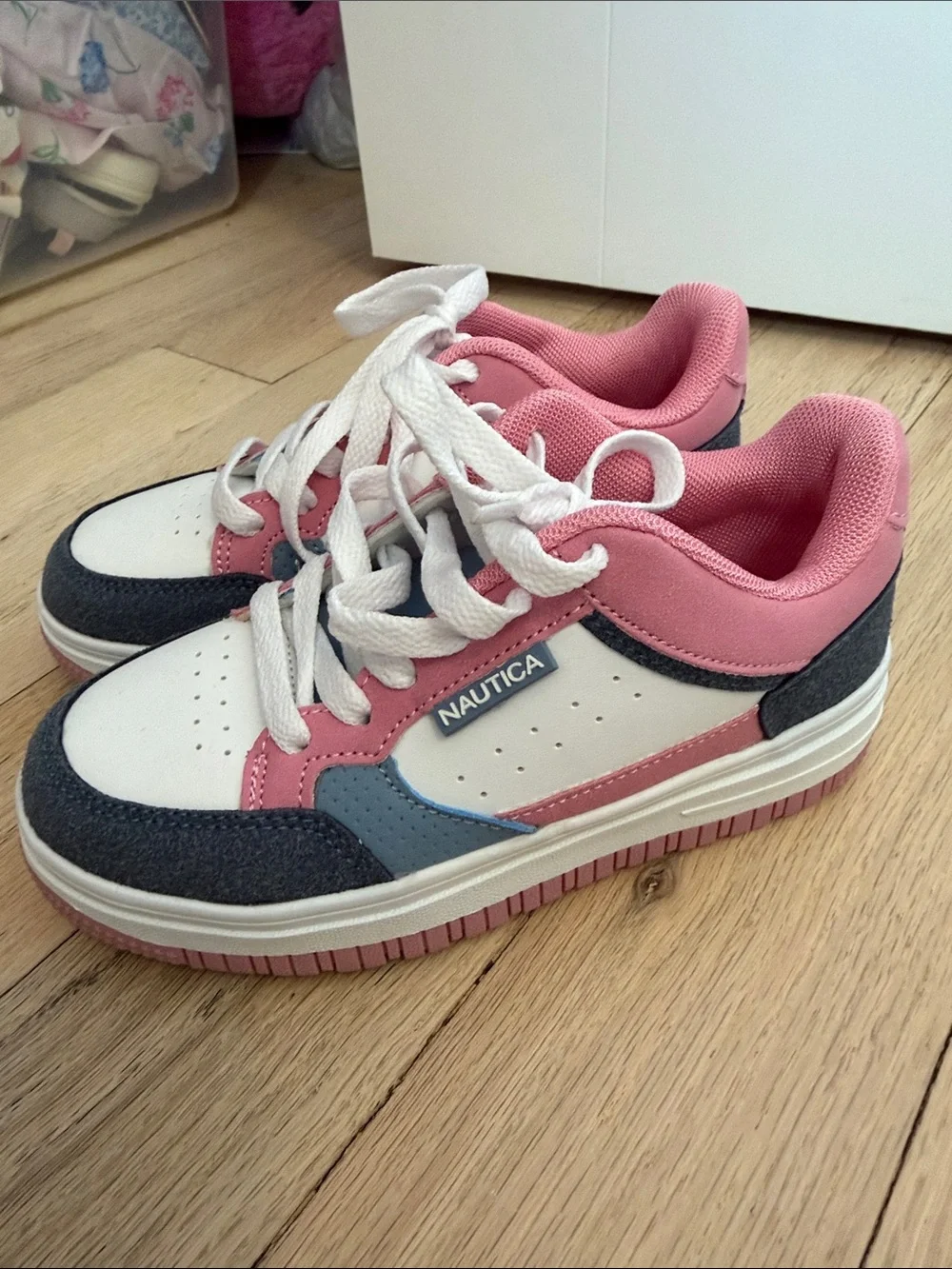 Nautica Kids White, Pink & Blue Lace-Up Sneakers